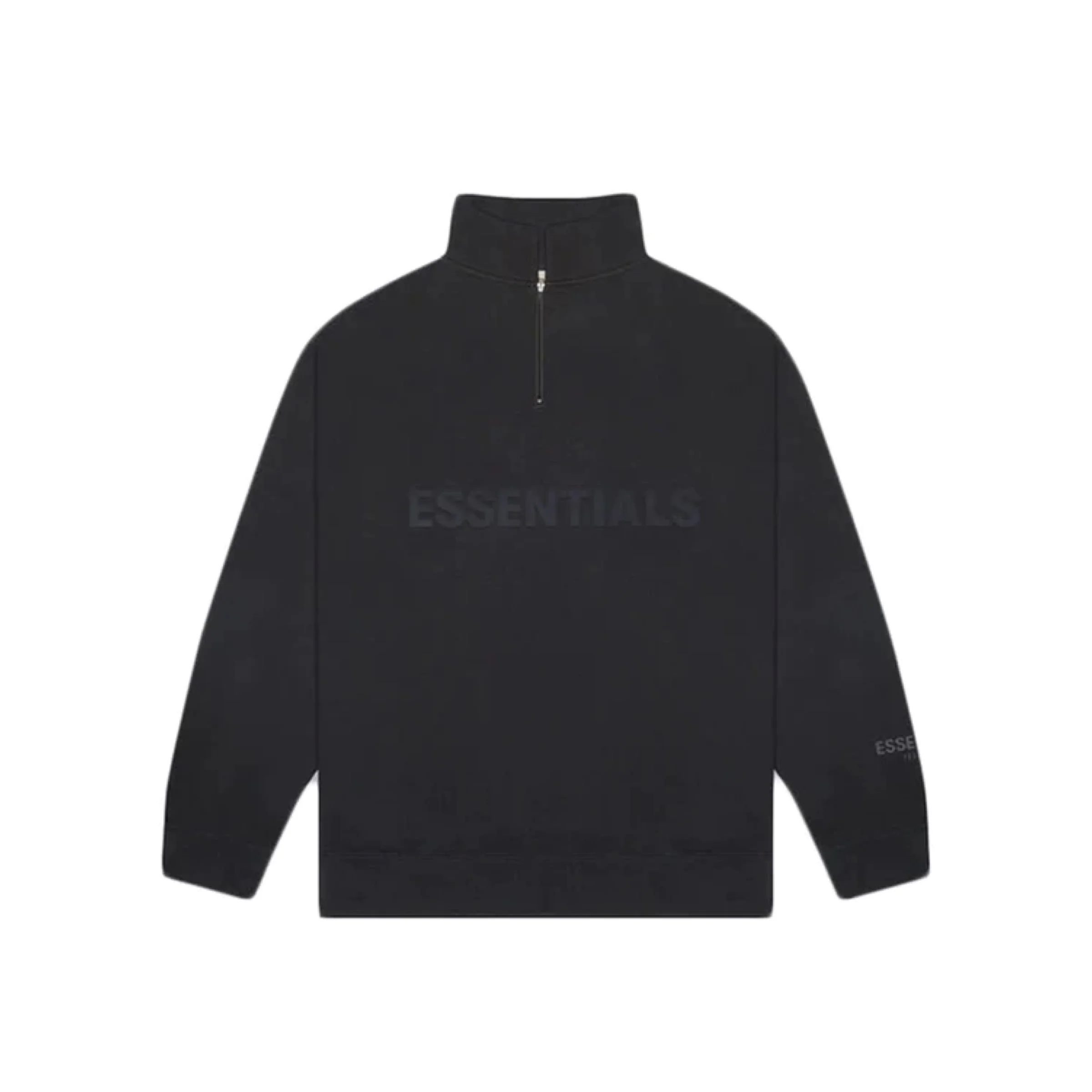 FEAR OF GOD ESSENTIALS 3D Silicon Applique Half Zip Pullover Sweater - Black