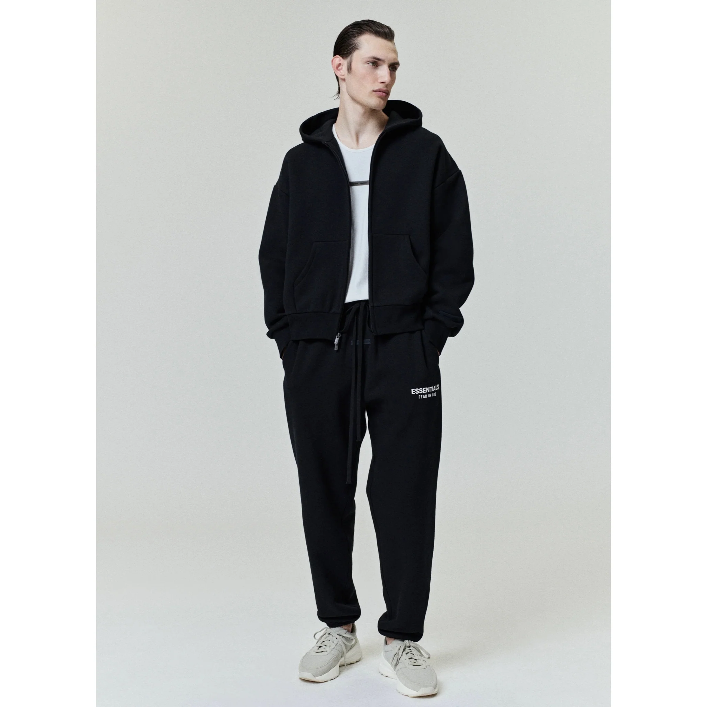 FEAR OF GOD ESSENTIALS Classic Full Zip-Up Hoodie - Jet Black - Image 4