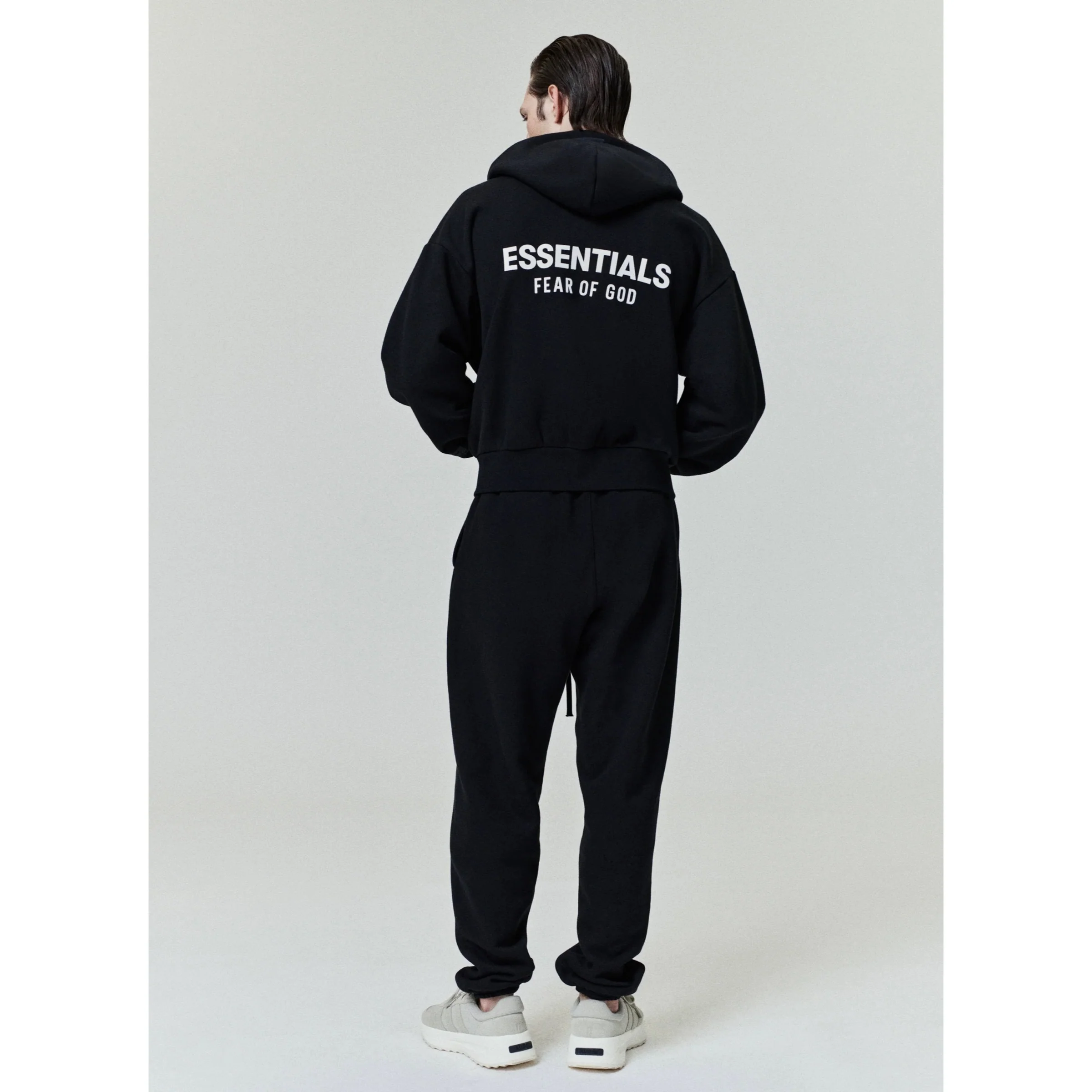 FEAR OF GOD ESSENTIALS Classic Full Zip-Up Hoodie - Jet Black - Image 5