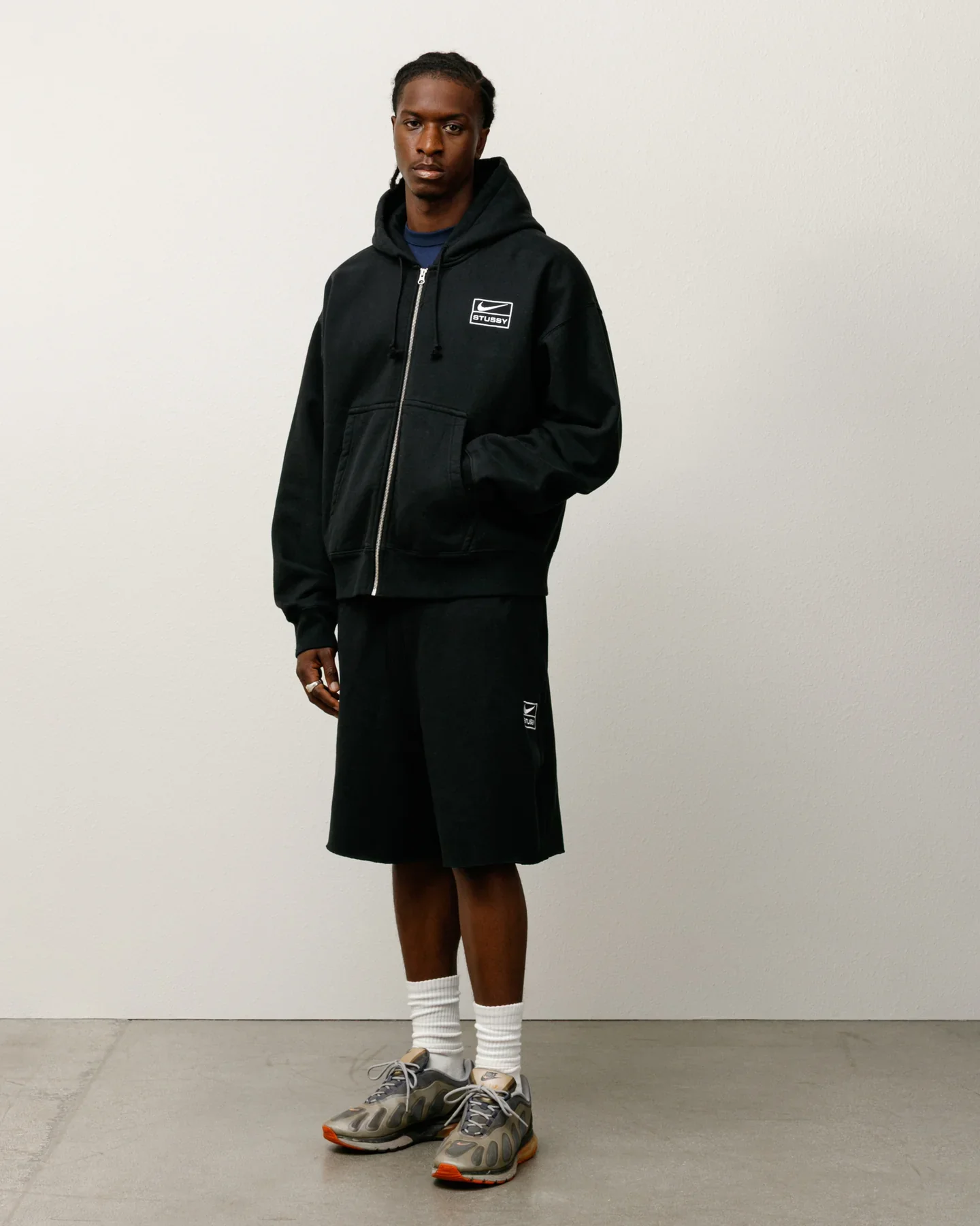 Stussy x Nike Stone Washed Fleece Zip Hoodie - Black (FW25) - Image 3