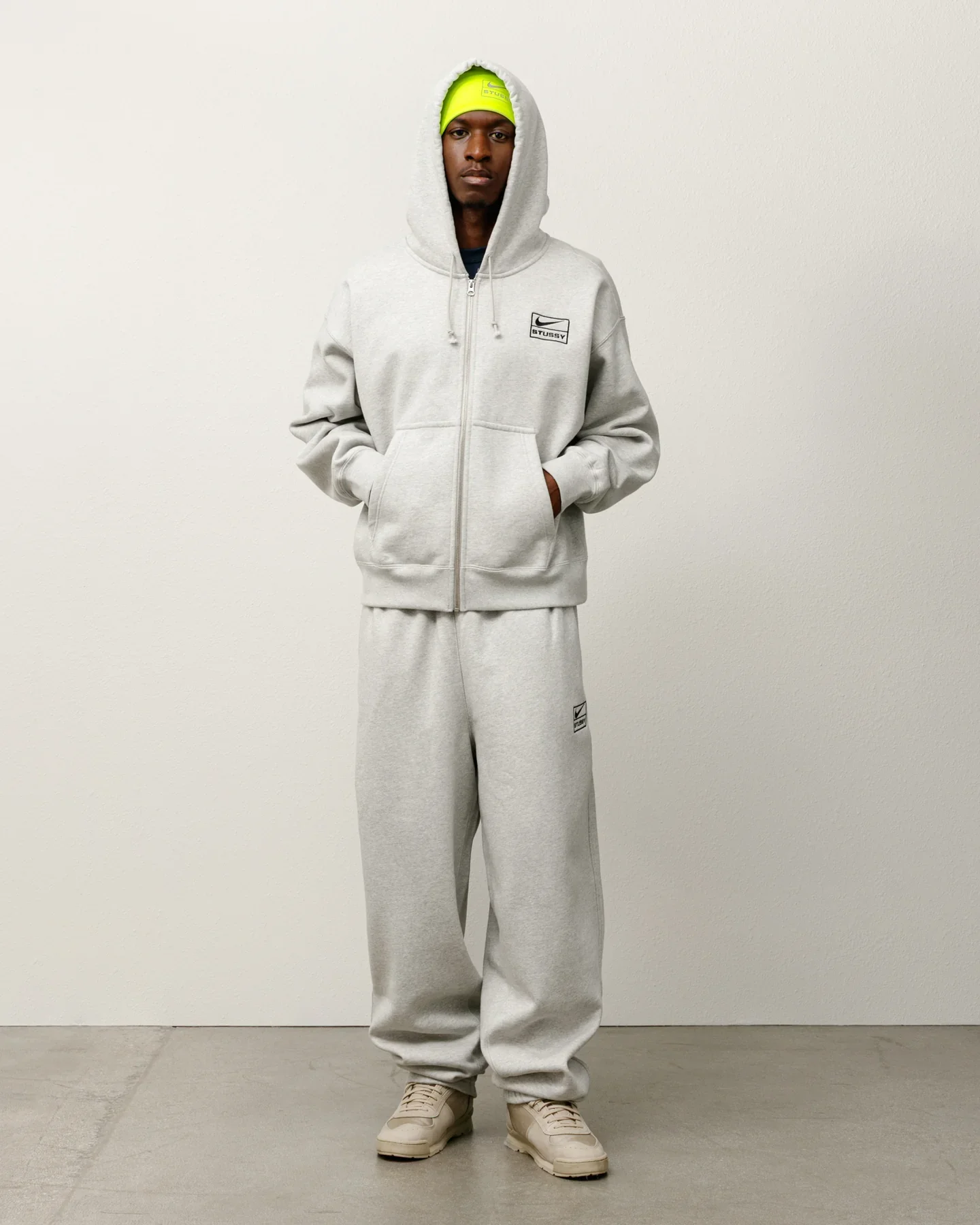 Stussy x Nike Stone Washed Fleece Zip Hoodie - Grey Heather (FW25) - Image 3