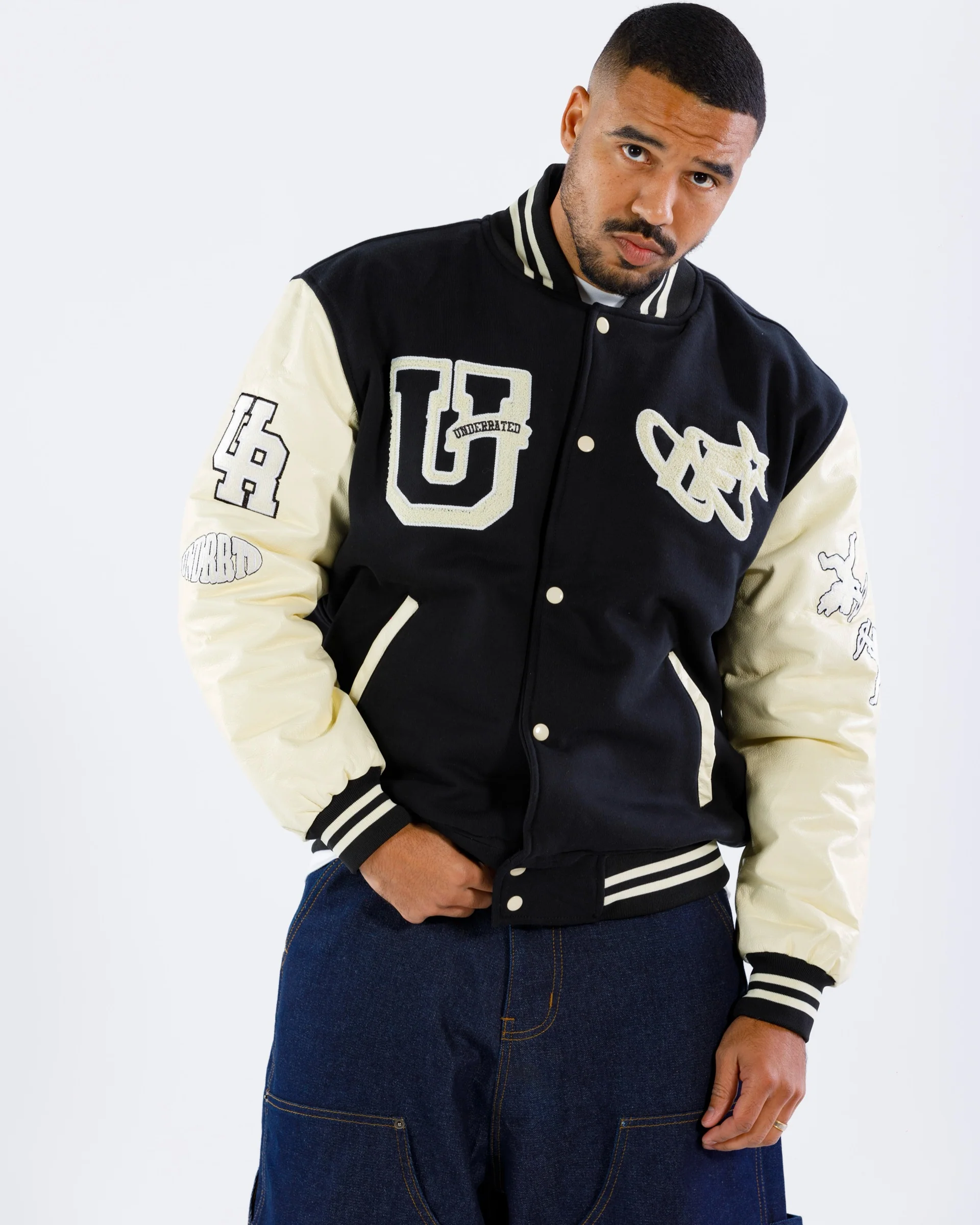 UNDERRATED x IMMORTAL FATE Varsity Jacket - Black/Cream - Image 6